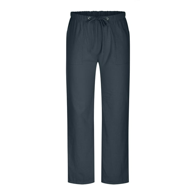 Brglopf Plus Size Men's Cotton Linen Pants Casual Elastic Waist ...