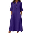 thumbnail image 6 of Kilaqueen Women's Summer Maxi Shirt Dress, Cotton Linen Collared Half Sleeve Button Front Loose Dress for Vacation Travel Casual Work and Daily Wear, 6 of 7