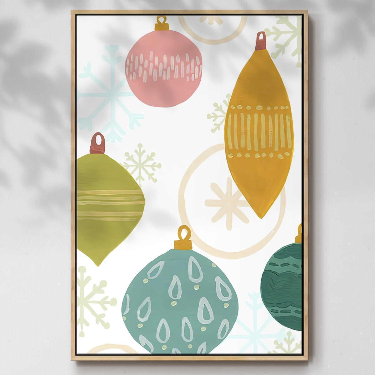 Modern Holiday Collection B - Framed Gallery Wrapped Holiday Canvas - 25 x 37 - Natural Wood Frame