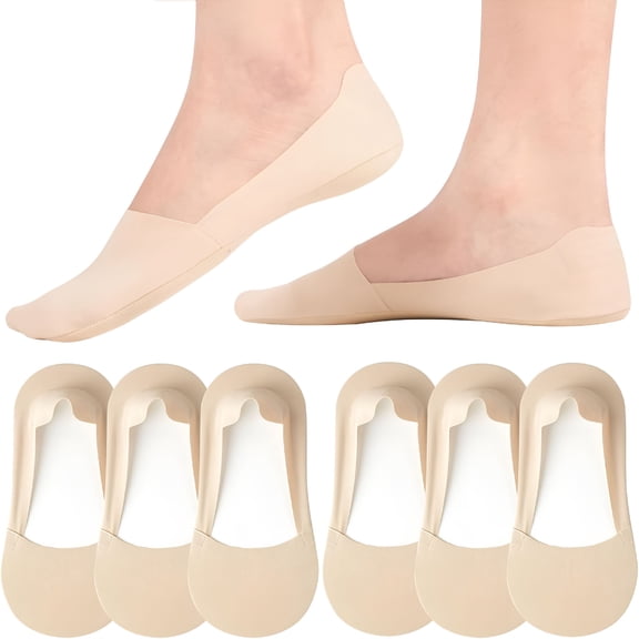 TELOLY No Show Socks Womens Nylon Non Slip Low Cut Invisible Liner Footies Thin Silk Socks for Flats Loafers Lightweight 6 Pairs