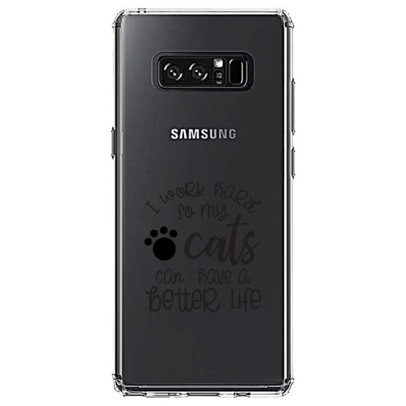 DistinctInk Clear Shockproof Hybrid Case for Samsung Galaxy Note 8 - TPU Bumper Acrylic Back Tempered Glass Screen Protector - I Work Hard So My Cats Can Have a Better Life