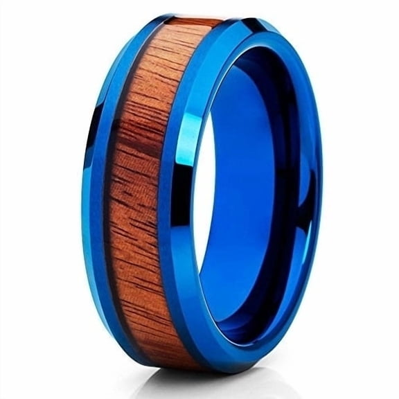 Silly Kings Jewelry Blue Tungsten Ring Koa Wood Inlay 8mm Blue Tungsten Ring Tungsten Carbide Ring (10)