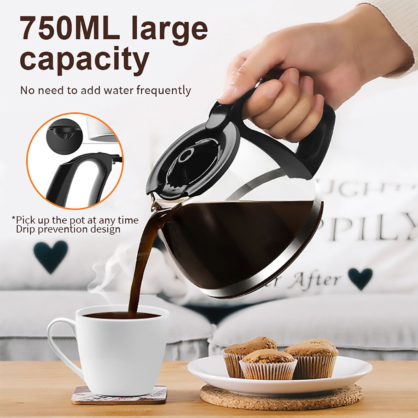 IMossad Drip Coffee Maker 4 Cup, Coffee Pot Machine, Permanent Coffee Filter, 25Oz Electric Coffee Maker