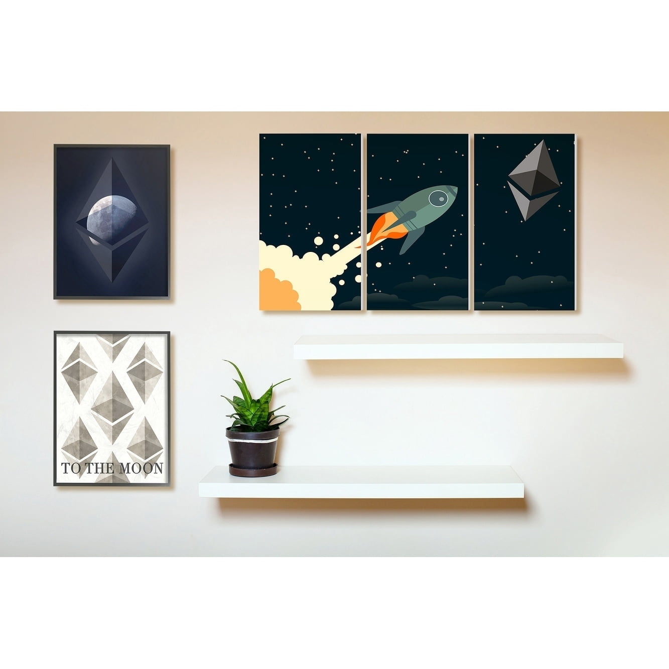 Stupell Industries Ethereum On The Moon Abstract Painting Black Framed Art Print Wall Art, 11 x 14