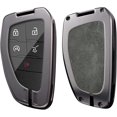thumbnail image 3 of Key Fob Cover Compatible with Chevrolet Silverado Traverse Equinox GMC Sierra 1500 2500HD 2021-2025 Leather/Zinc Alloy 5 Button Keychain Case Holder Protector,Gray-short Keychain, 3 of 9