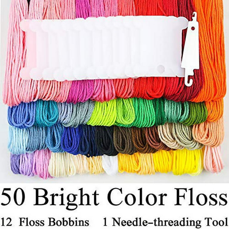 Embroidery Floss Rainbow Color, 250 Skeins Friendship Bracelet String Kit  with 12 White & Black Embroidery Thread, 36 Plastic Floss Bobbins for Cross