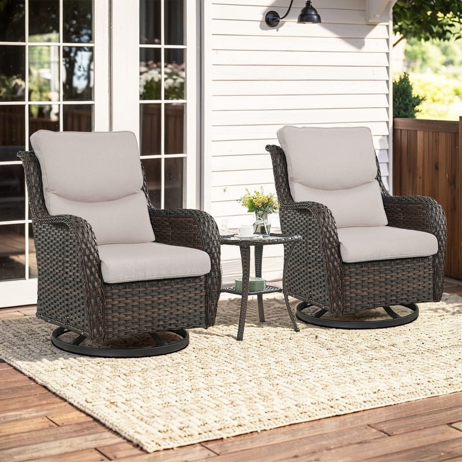 Gymojoy 3 Pieces Patio Furniture Set, Outdoor Swivel Gliders Rocker, Wicker Patio Bistro Set with Rattan Rocking Chair for Backyard,Porch( Beige)