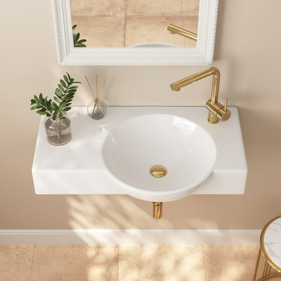 DeerValley DV-1WS0125 30" x 18" White Rectangular Vitreous China Wall Mount Bathroom Sink with Faucet Hole