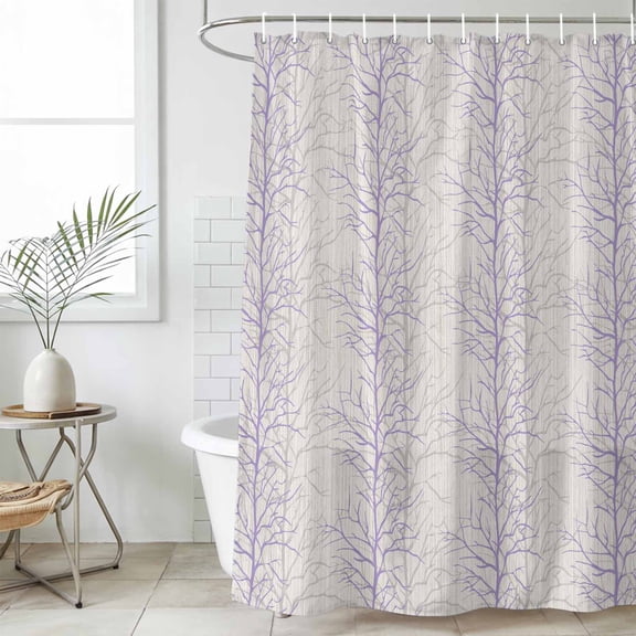 Purple Botanical Waterproof Fabric Shower Curtain,Farmhouse Spring Summer Branch Waterproof Fabric Shower Curtain for Bathroom Curtains Bathtubs Hotel Shower Curtains with 12 Hooks Small 36x78in