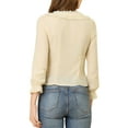 thumbnail image 3 of INSPIRE CHIC Women's Elegant Ruffle Square Neck Puff Long Sleeve Chiffon Blouse S Beige, 3 of 7