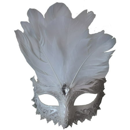 White and Silver Carnival Eye Mask Adult Halloween Accessory