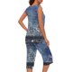 thumbnail image 4 of Conjunto de Verano para las Mujeres Casual Impreso sin Mangas Cuello Redondo Y Pantalones Recortados de Dos Piezas, 4 of 6