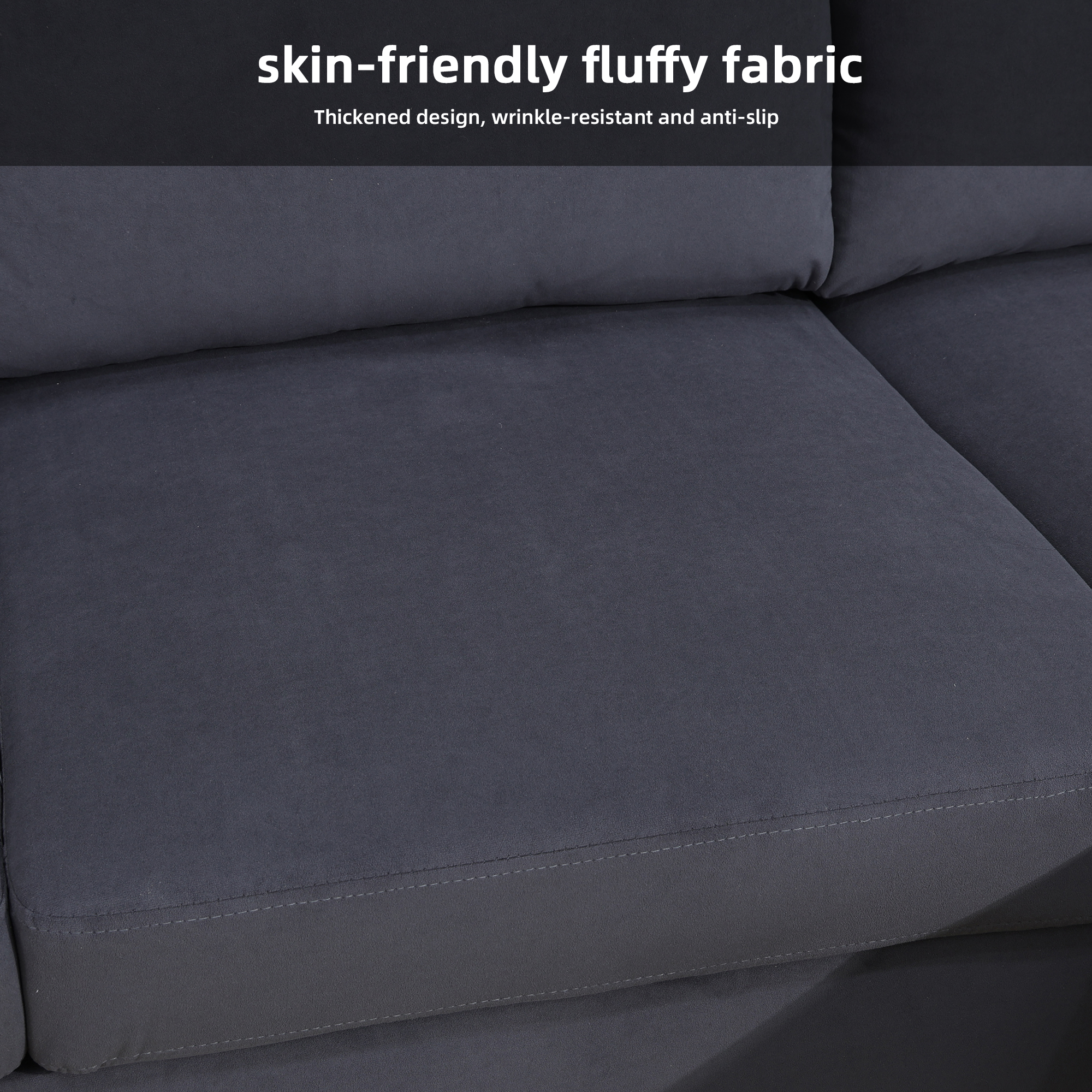 MAYEERTY 99.5" U-Shaped Modular Sofa, Flannel Sectional Couch Sofa Set, Deep Grey