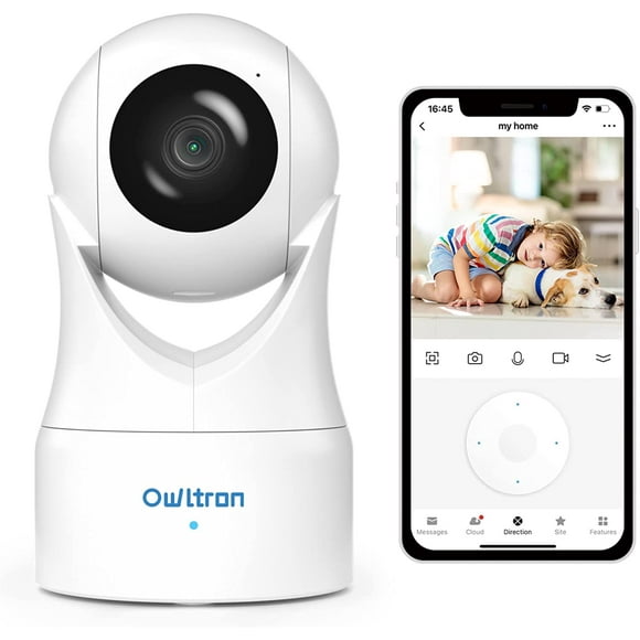 Owltron Caméra de Sécurité Intérieure Caméra WiFi pour Bébé / Chien, Caméra de Sécurité à Domicile Sans Fil pour Moniteur de Bébé, Caméra Panoramique et Inclinable à 360 ° pour le Suivi des Mouvements, Fonctionne avec Alexa