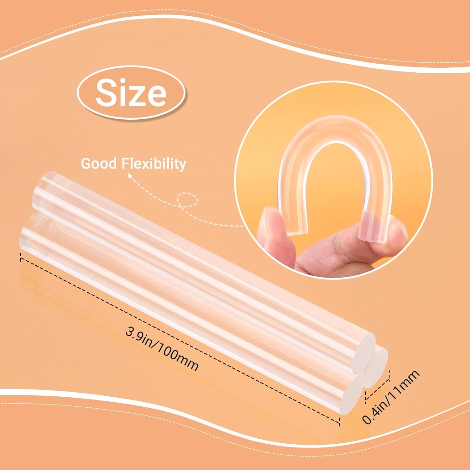 50 Pack Crystal Clear Hot Glue Sticks - 4 inch Long x 0.43 7/16 Full Size for Fabric, Wood, Metal, Glass, Plastic, Floral