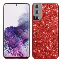 Compatible with Samsung Galaxy S22 Glitter Plating Case, Luxury Bling Sparkly Shiny Cute Case Soft TPU Plating Bumper Raised Camera Shockproof Back Cover Wireless Charging for Women Girl, Red