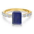 thumbnail image 3 of Gem Stone King 14K Two Tone Gold Blue Lapis and Lab Grown Diamond Engagement Ring for Women | 2.72 Cttw | Emerald Cut 9X7MM | Gemstone Birthstone | Size 9, 3 of 6