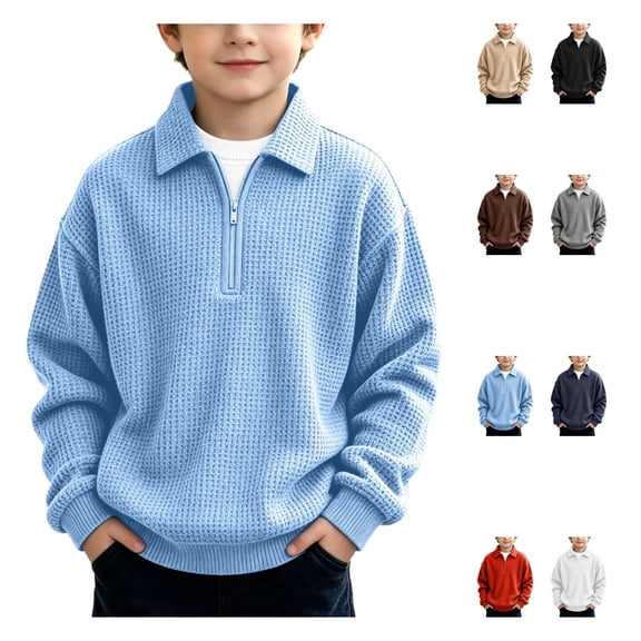 Brqkzdu Boys Girls Waffle Quarter Zip Pullover Fall Long Sleeve Casual Collar Sweatshirts Lightweight Loose Soft Comfy Pullover for 9 Years