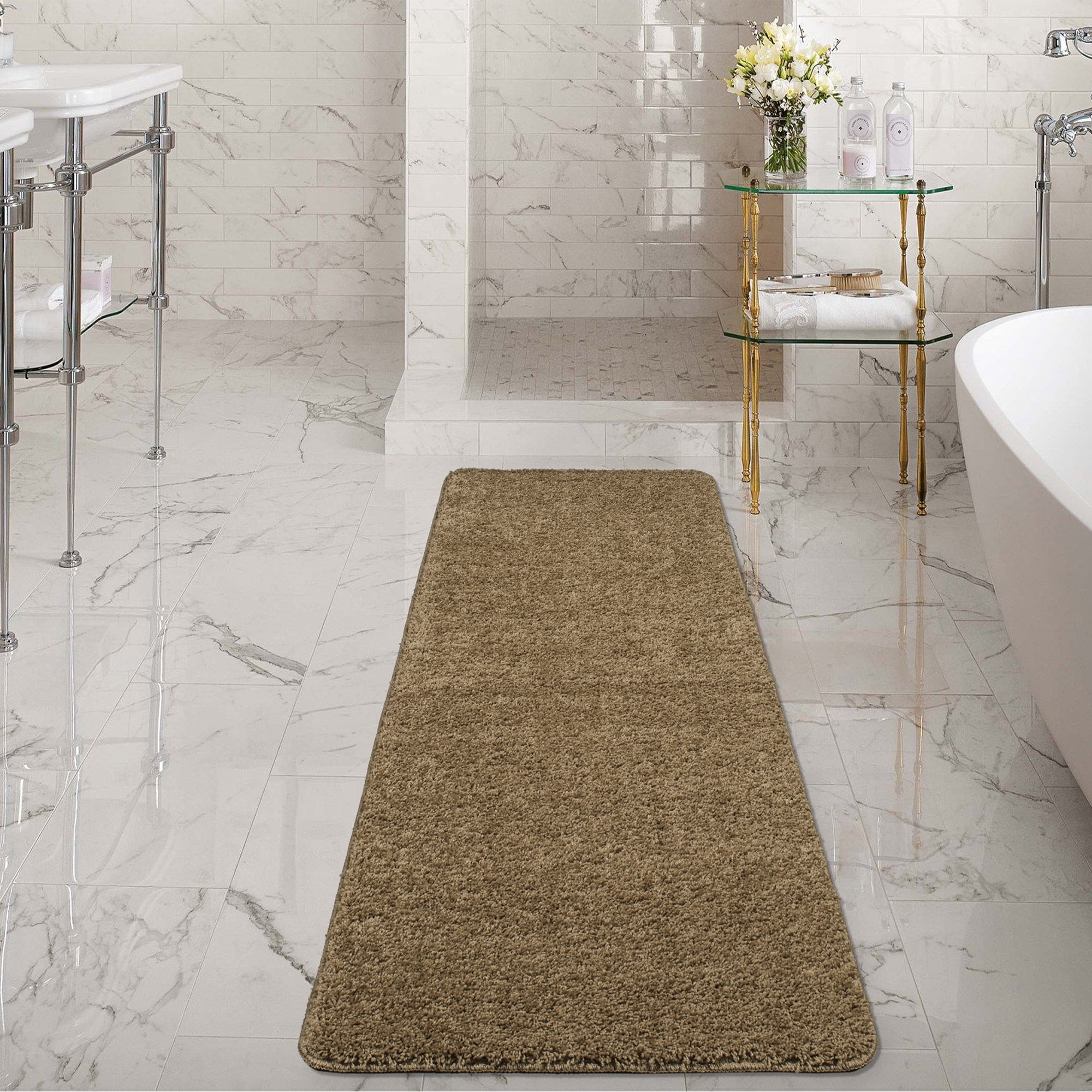 Ottomanson Luxury Non Slip Rubber Backing Solid Shag Area Rugs And