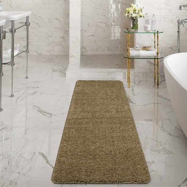 Ottomanson Luxury Solid NonSlip Bath Runner Rug, Beige, 2'2"X6