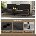 thumbnail image 2 of Homall Linen Futon Metal Legs Convertible and Removable Armrests with Cup Holders, Black, 2 of 7