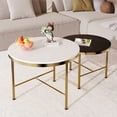 thumbnail image 4 of Harper & Bright Designs Round Nesting Coffee Table Set of 2, Golden Metal Center Table with Storage Drawers and Sintered Stone Top for Living Room, White & Black, 23.6'' & 17.7'', 4 of 15