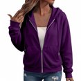 thumbnail image 3 of UDAUDU Zip Up Hoodie Women Fleece Jacket Comfort Oversized Sweatshirt Cozy Hooded Sweatshirt 2026 Fall Fashion Coats with Pockets Dark Purple S, 3 of 6