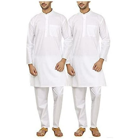Royal Men's White 100% Pure Cotton Kurta Pyajma Set Of 2