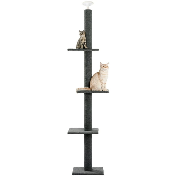 PAWZ Road Cat Tree Floor to Ceiling 105"-in  4 Tier  Cat Tree Tower Cat Climbing Posts, Gray