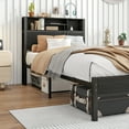 thumbnail image 2 of Twin Size Bed Frame with Storage Headboard & Charging Station, Metal Platform Bed with Built-In Bookcase, Space-Saving Design, No Box Spring Needed, Easy Assembly, Black, 2 of 9