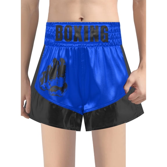 Hansber Kids Boys Boxing Shorts Muay Thai Fighting Shorts Training Trunks Grappling Martial Arts Royal Blue&Black 16