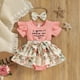 thumbnail image 2 of Vestido Para Niñas, Ropa Para Niñas Pequeñas, Moda Para Niños Pequeños, Estampado De Flores s, Volantes, Mono De Manga Corta, Falda Corta, Traje Con Lazo Rosa Odeerbi LM103-8551, 2 of 9