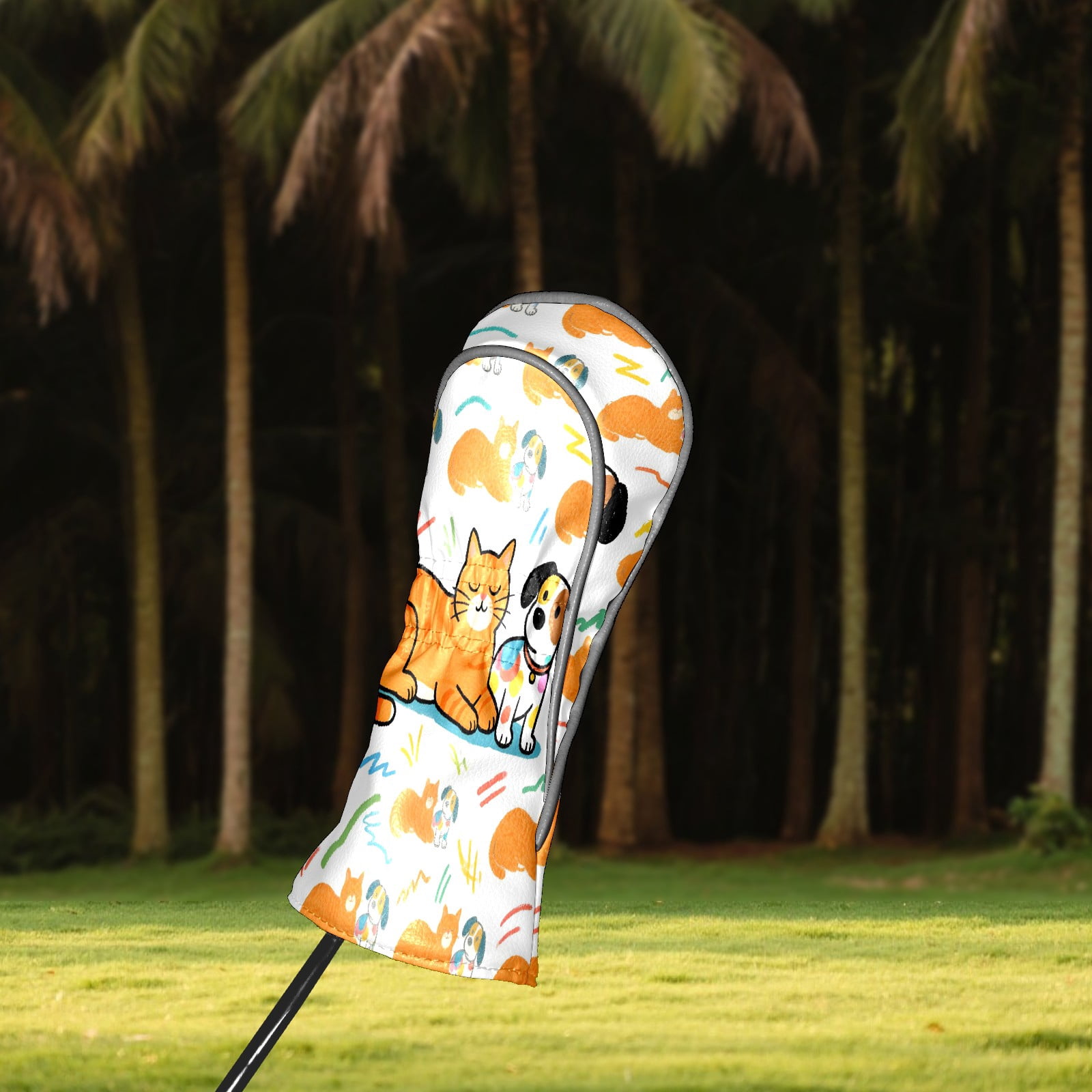 Golf Club Covers, Orange Pets Premium PU Leather Driver Hybrid Putter Head Covers with Velvet Lining, Waterproof Golf Gifts for Men Women