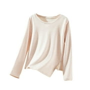 Womens Long Sleeve T Shirts Women Winter Clothes Women's Fashion Casual Round Neck Internal Construction Solid Color Shirt Long Sleeve,Pink,XL