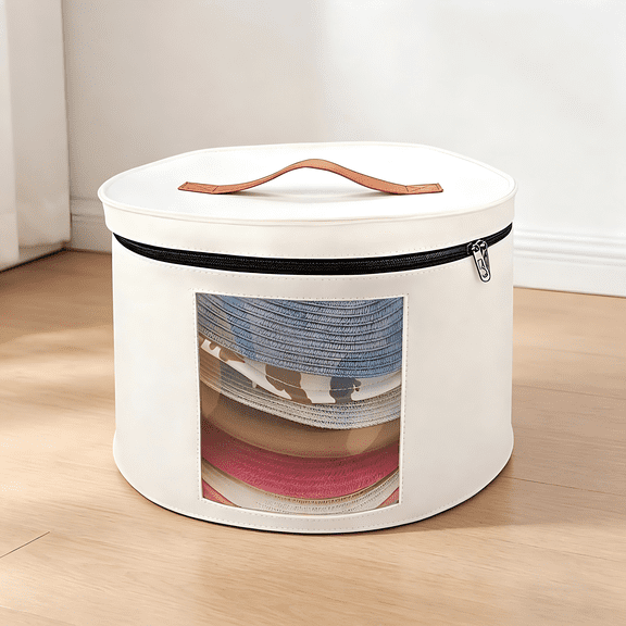 Large Round Hat Box for Women Storage, 16.93" D x 10.24" H Travel Hat Carrier Case Organizer, White