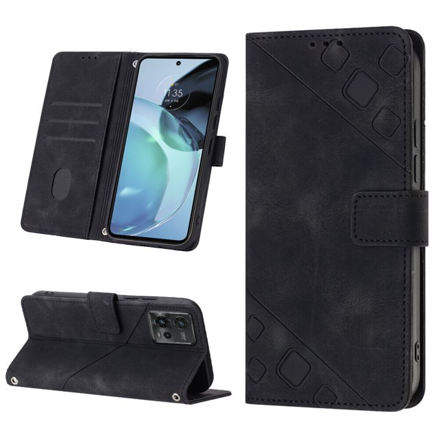 Compatible with Motorola Moto G72 Classic Embossed PU Leather Case with Card Holder Shockproof Cover