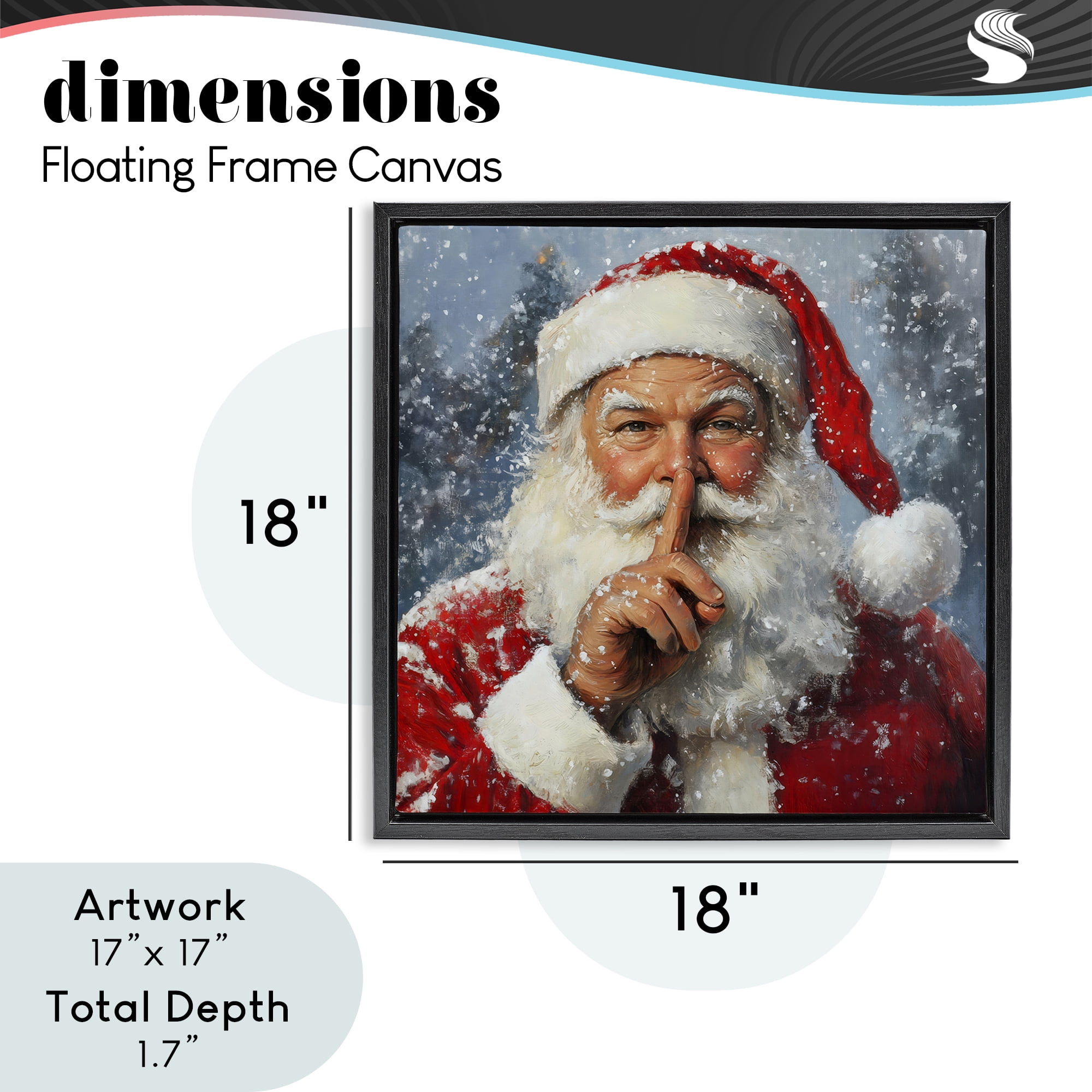Secret Santa Shh Black Framed Floater Canvas Wall Art, design by Petal Prints Design
