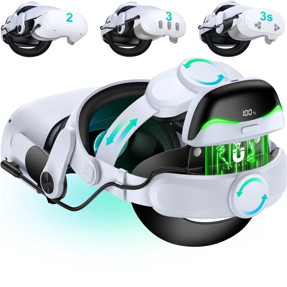 ESYWEN Head Strap for Meta Quest 2, 3, 3S with 10000mAh Rechargeable Battery, VR Headset Accessories