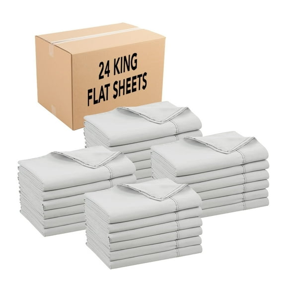 Host & Home Flat Sheets (Buk Case of 24), Brushed Microfiber Hypoallergenic Bedding - King - Grey
