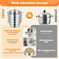 thumbnail image 6 of TFCFL 5 Tiers 26cm Stainless Steel Steamer Meat Vegetable Cooking Steam Pot Kitchen Tool with Glass Lid, 6 of 18