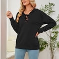 thumbnail image 2 of Sudadera con Capucha de Manga Larga con Cuello en V Sudadera Suelta para Mujer Agradable para la Piel Top para Viajar a casa Compras Negro XL, 2 of 6