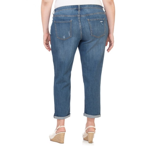 Faded Glory - Women's Plus-Size Distressed Boyfriend Jeans - Walmart.com