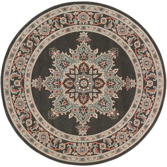 Livabliss Alfresco Oriental Area Rug, Black ,5'3" x 5'3"