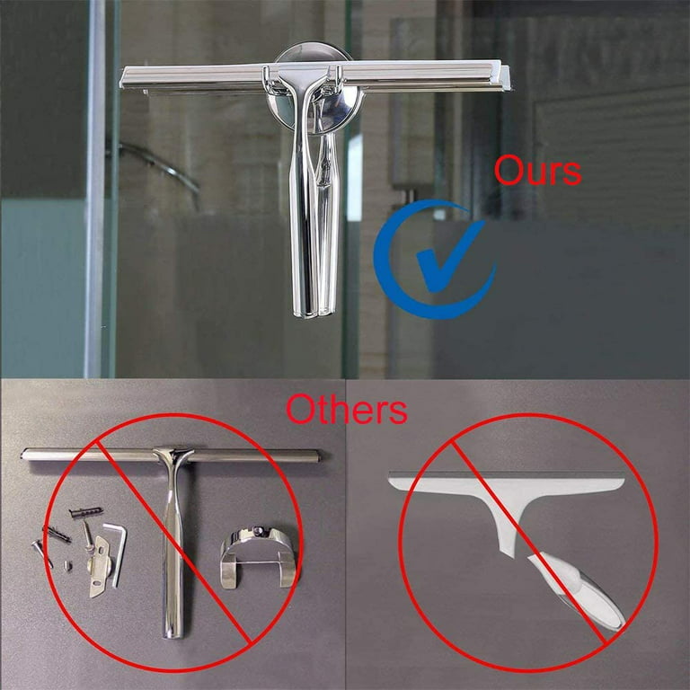 IMEEA All-Purpose Shower Window Glass Door Cleaner Hanging Mirror Silicone Black Window Scraper with Hook, 9-Inch