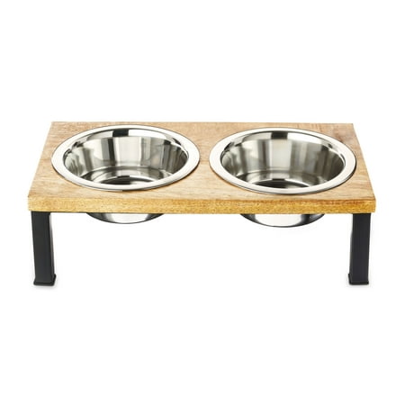 Vibrant Life Elevated Stainless Steel Dog Bowls, Wood Finish, Medium