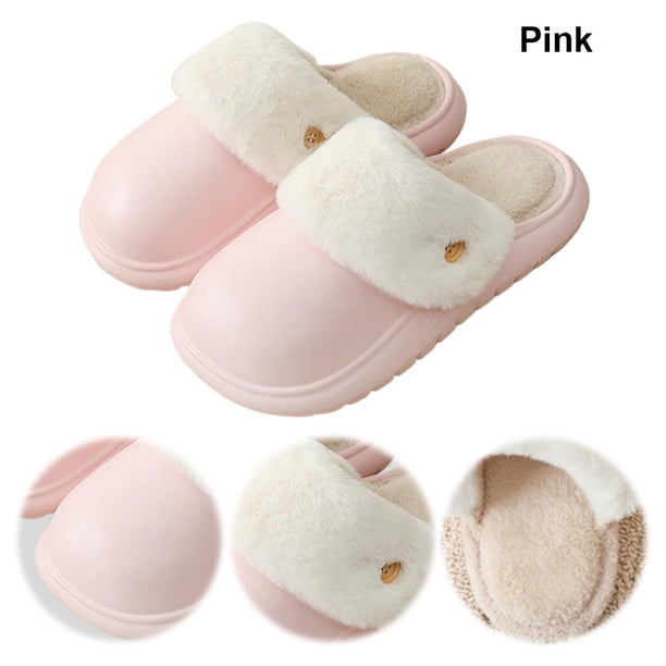 Zapatos Casa Mujer Hombre Forro Piel Cálido Invierno Impermeable Cómodo Fuzzy para Interior Al Aire Libre