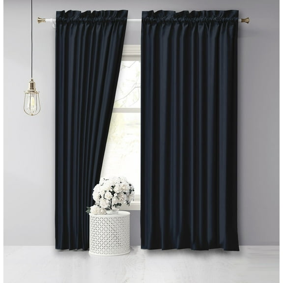 Vargottam Cotton Slub Dark Navy Blue Curtains 46 Inch Window Curtain 2-Panel Rod Pocket Living Room Drapes Curtain Set