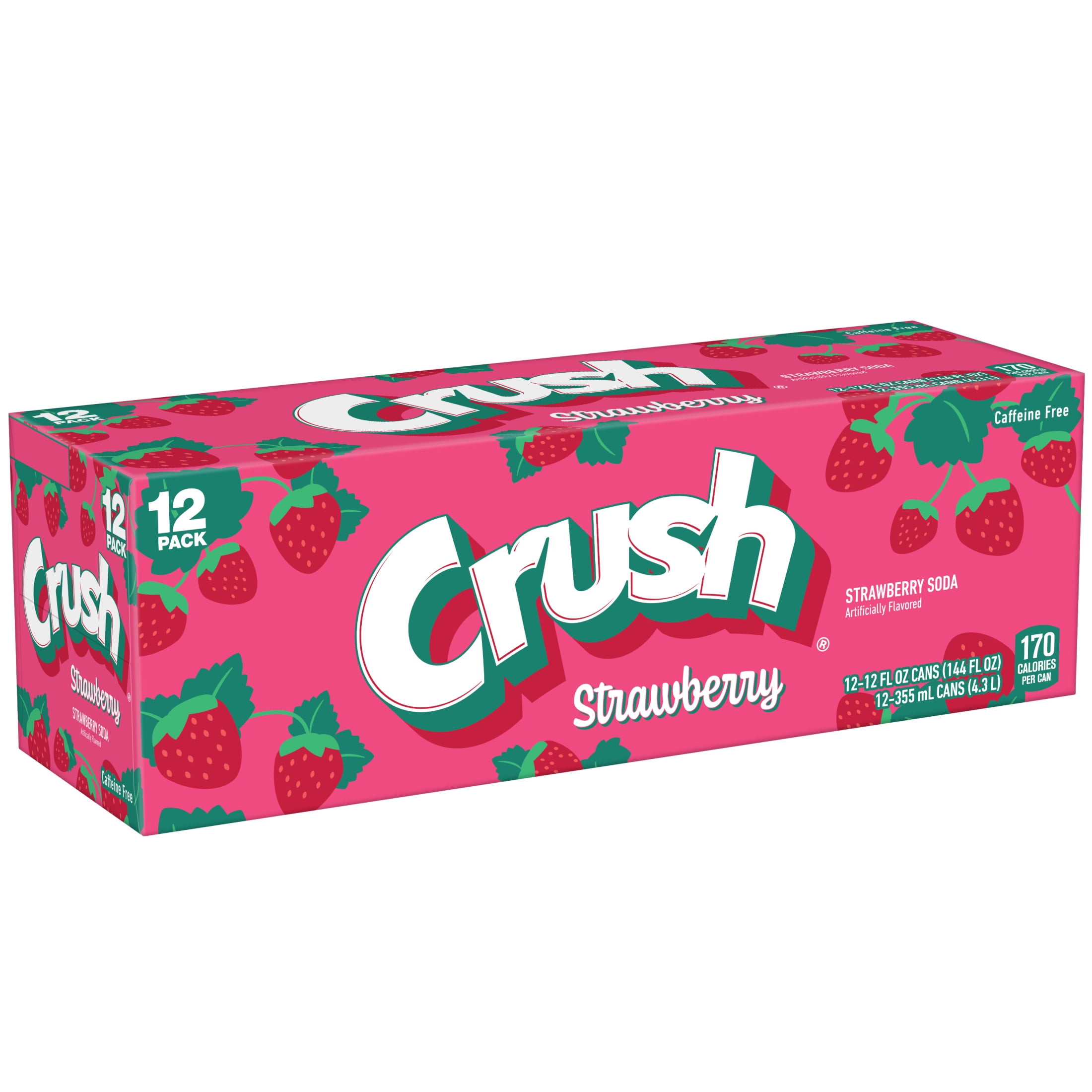 Crush Caffeine Free Strawberry Soda Pop, 12 fl oz, 12 Pack Cans