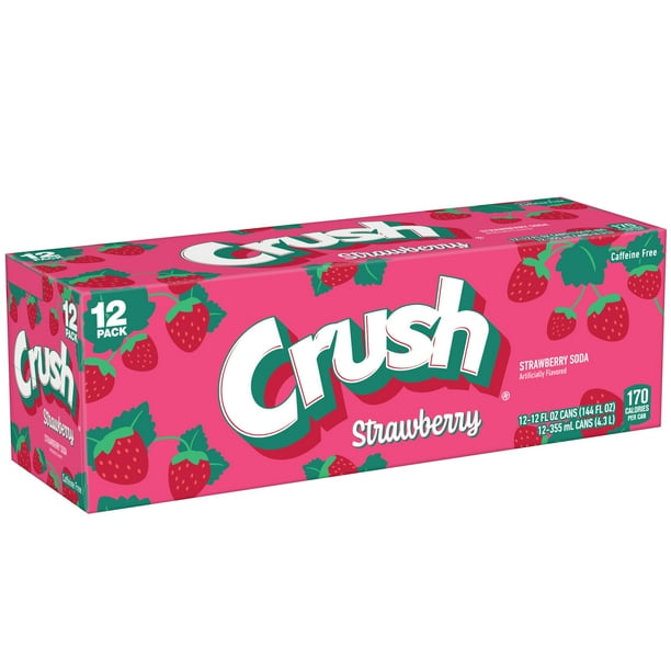 Crush Caffeine Free Strawberry Soda Pop, 12 fl oz, 12 Pack Cans