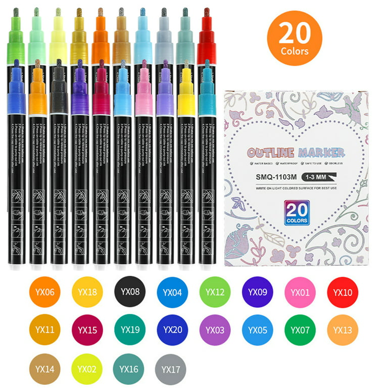 20 pcs Highlighters Marker Pens, 8 Double Line Outline Pens Metallic  Markers, 6 Magic Changing Color Markers, 6 Colored Curve Pens Linear Flair  Pen